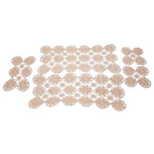 Vintage Hand Crochet Doily Set 5 pc Ecru Lace Table Runner Cottagecore Farmhouse